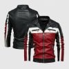 Black White and Red Slim Fit Leather Biker Jacket