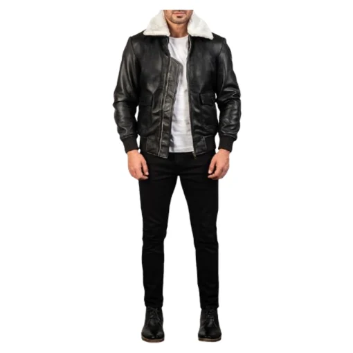 Airin G-1 Black & White Leather Bomber Jacket