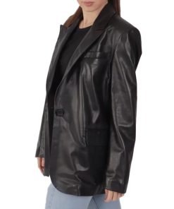 Women's Black Leather Blazer