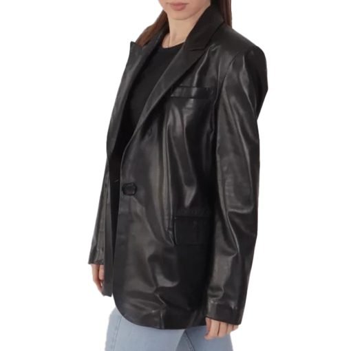 Women's Black Leather Blazer