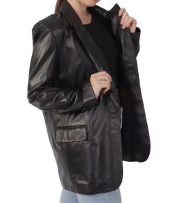 Women's Black Leather Blazer