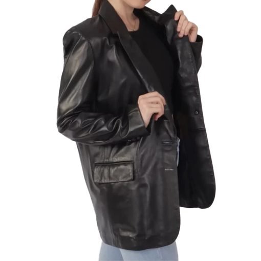 Women's Black Leather Blazer