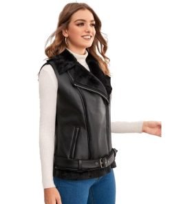 Womens-Shearling-Biker-Leather-Vest