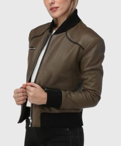 Betty Womens Brown Bomber Leather Jacket
