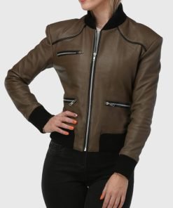 Betty Womens Brown Bomber Leather Jacket