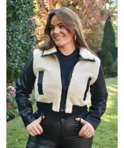 Women's Black And Cream Sherpa Jacket