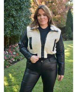 Women's Black And Cream Sherpa Jacket