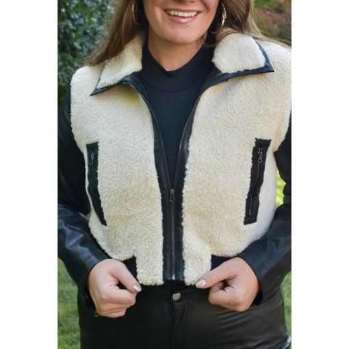 Women's Black And Cream Sherpa Jacket