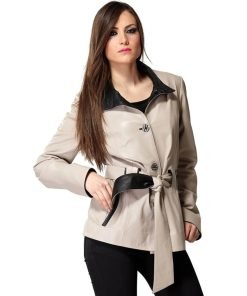 Women’s Real Pearl Bush and Black Leather Coat