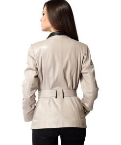 Women’s Real Pearl Bush and Black Leather Coat