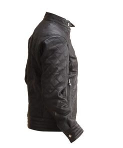 Mens Black Leather Quilted Jacket