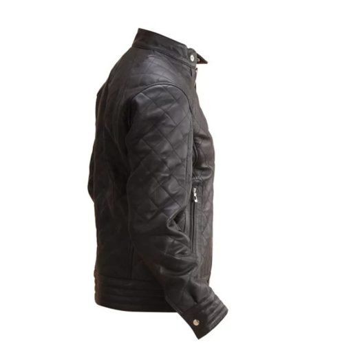 Mens Black Leather Quilted Jacket