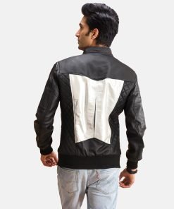 Spade Silver Black Leather Bomber Jacket