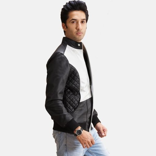 Spade Silver Black Leather Bomber Jacket