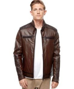 Men’s Real Brown Leather Blackout Fashion Jacket