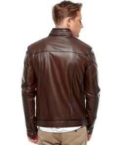 Men’s Real Brown Leather Blackout Fashion Jacket
