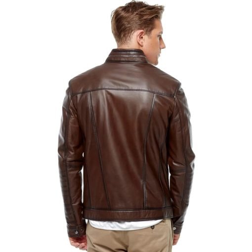 Men’s Real Brown Leather Blackout Fashion Jacket