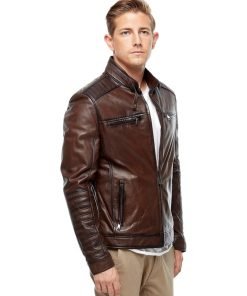 Men’s Real Brown Leather Blackout Fashion Jacket