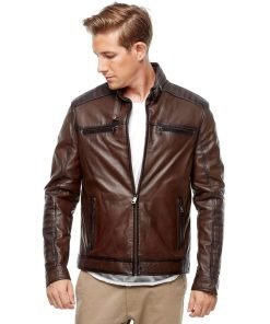 Men’s Real Brown Leather Blackout Fashion Jacket
