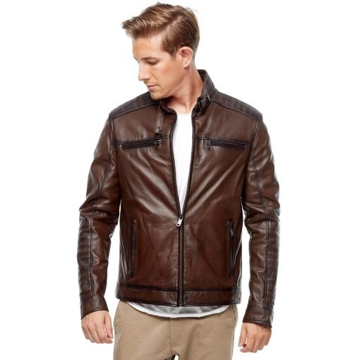 Men’s Real Brown Leather Blackout Fashion Jacket