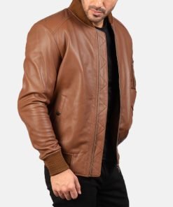 Bomia Ma-1 Brown Leather Bomber Jacket