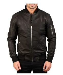 Bomia Ma-1 Distressed Black Leather Bomber Jacket