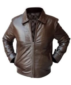 Men Brown Bomber Leather Jacket