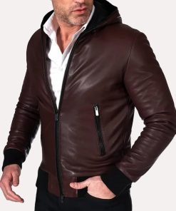 Men's Bomber Hooded Leather Jacket