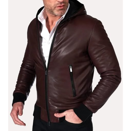 Men's Bomber Hooded Leather Jacket