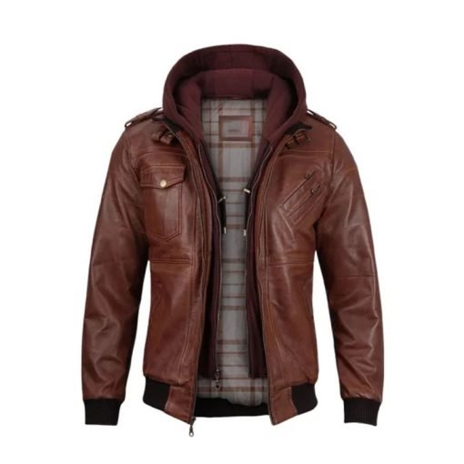 Mens Brown Leather Bomber Jacket