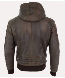 Mens Brown Hooded Leather Jacket