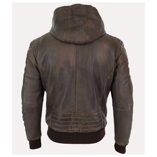 Mens Brown Hooded Leather Jacket