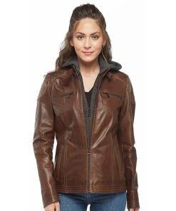 Women’s Real Chocolate Brown Leather Hooded Jacket