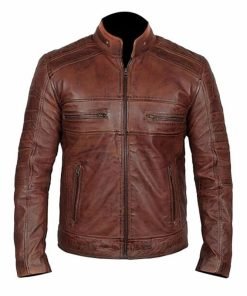 Men Brown Distressed Biker Jacket