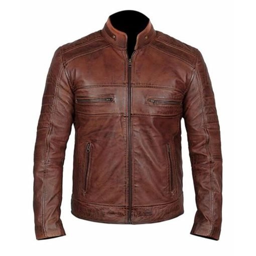 Men Brown Distressed Biker Jacket