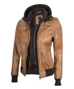 Women Camel Brown Bomber Leather Jacket