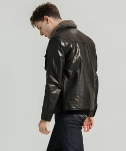 Men's Casual Plain Leather Jackets With Lamb Fur Collar