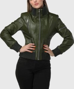 Womens Green Bomber Leather Jacket