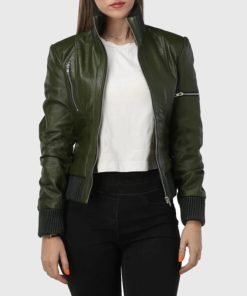 Womens Green Bomber Leather Jacket