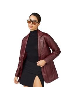 Chic Women's Maroon Leather Blazer