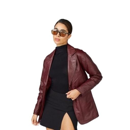 Chic Women's Maroon Leather Blazer