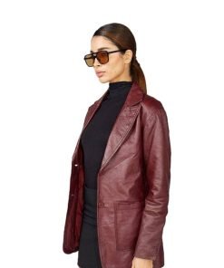 Chic Women's Maroon Leather Blazer