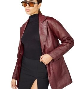 Chic Women's Maroon Leather Blazer