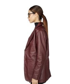 Chic Women's Maroon Leather Blazer