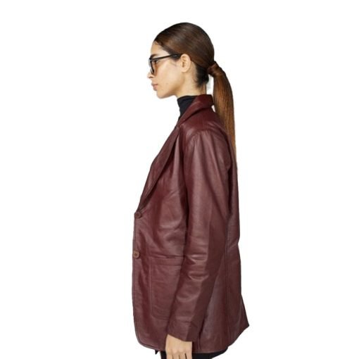 Chic Women's Maroon Leather Blazer