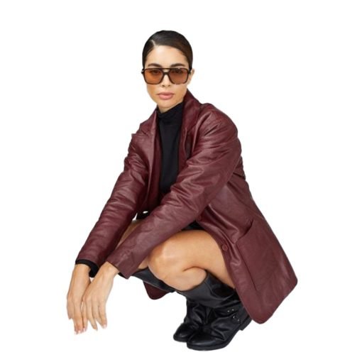 Chic Women's Maroon Leather Blazer