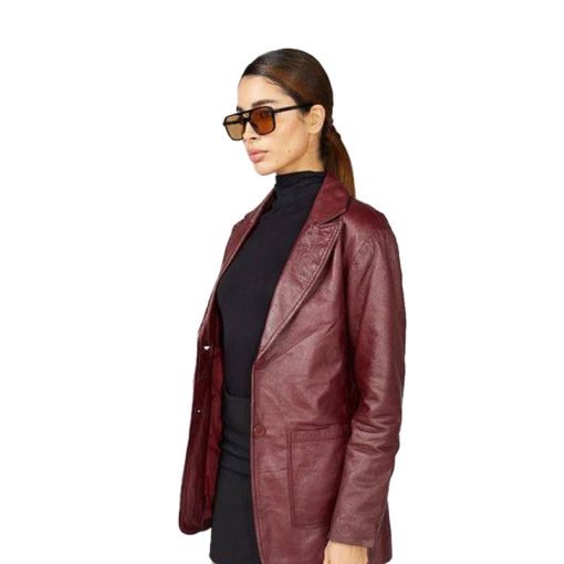 Chic Women's Maroon Leather Blazer