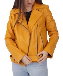 Women's Yellow Biker Leather Jacket