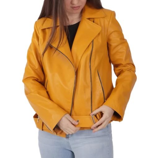 Women's Yellow Biker Leather Jacket