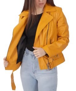 Women's Yellow Biker Leather Jacket
